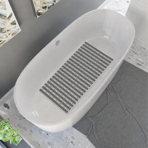 Image of HomeCloud Non-Slip Shower Mat for Bathtub, Anti-Slip Bath Mat with Suction Cups, Drainage Holes & Foot Massage Exfoliating Surface (Vent D.Grey)
