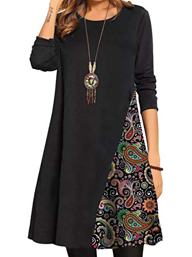 BONNY BILLY Robe Femme Courte Chic Casual Fleurie Hiver Manches Longues 34 36 S Noir-1 Cover