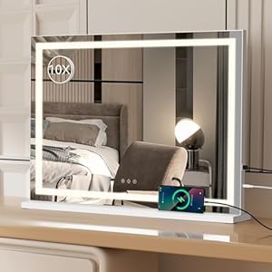 YOURLITE Vanity Mirror with Lights,Hollywood Mirror with LED Lights, 3 Colors Modes & Adjustable Brightness, Makeup Mirrors Vanity Mirror 10x Spot Mirror, USB Charging Port(31.5″x 22″)