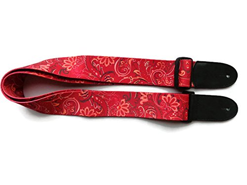 New Red Paisley Retro Bandana Hippie Acoustic Electric Guitar Strap Real Leather #TOP3