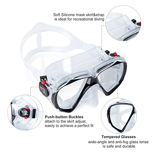 Image of Snorkel Diving Mask Panoramic HD Swim Mask, Anti-Fog Scuba Diving Goggles,Tempered Glass Dive Mask Adult Youth Swim Goggles with Nose Cover for Diving, Snorkeling, Swimming (Clear Black)