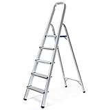 [page_title]-COSTWAY Trittleiter, Leiter aus Aluminium, Stehleiter Klappbar, Haushaltsleiter Klappleiter Mehrzweckleiter, Belastbarkeit 150 kg, Silbrig (5 Stufen)