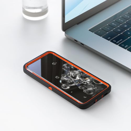 Image of Case for Galaxy S20 Ultra, Heavy-Duty Tough Rugged Shockproof Drop Protective Cover Cases for Samsung Galaxy S20 Ultra, Black+Orange