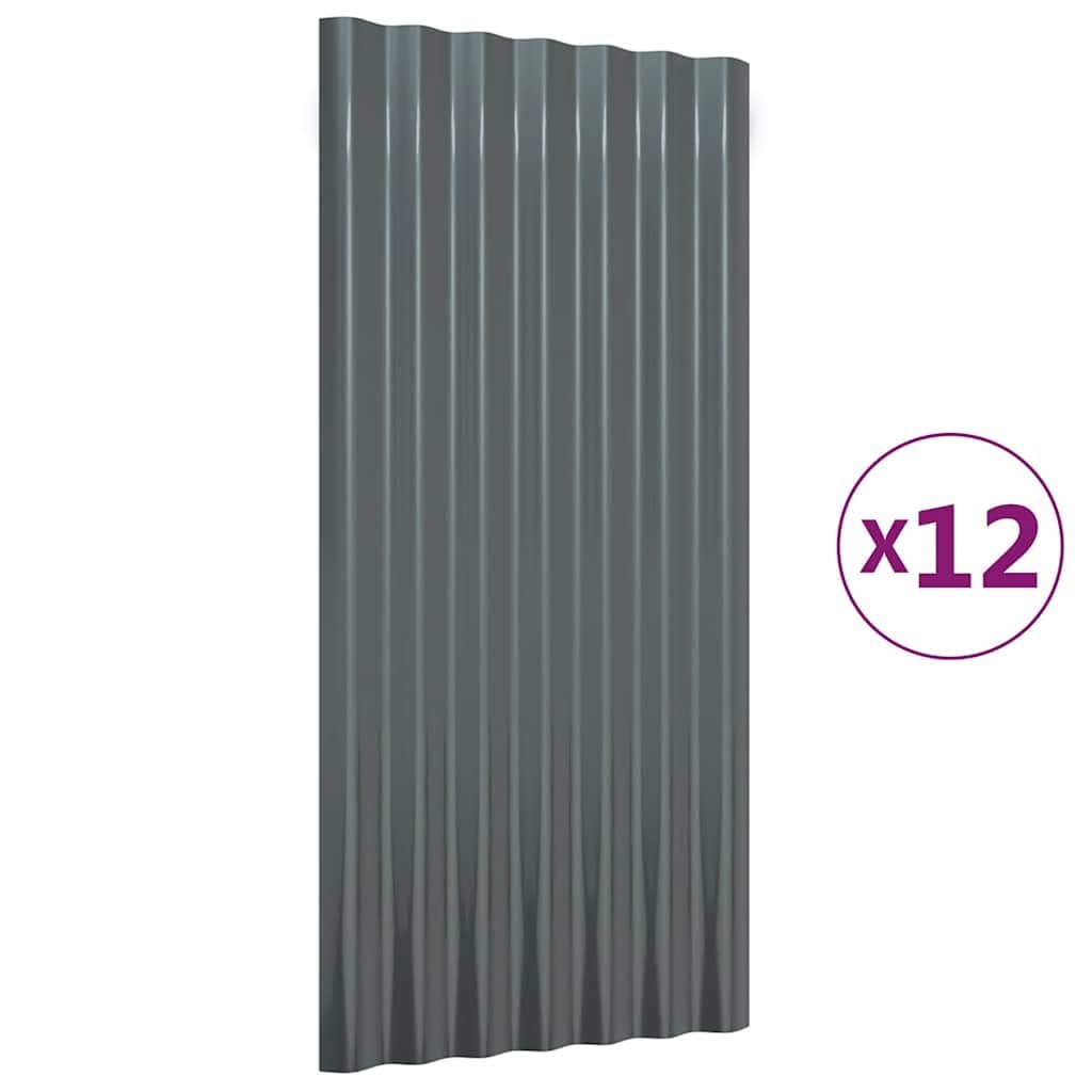 vidaXL 12x Paneles Tejado Lámina Techo Garaje Corrugado Metálico Acanalado Establos Cobertizo Casas Móviles Acero Recubierto Antracita