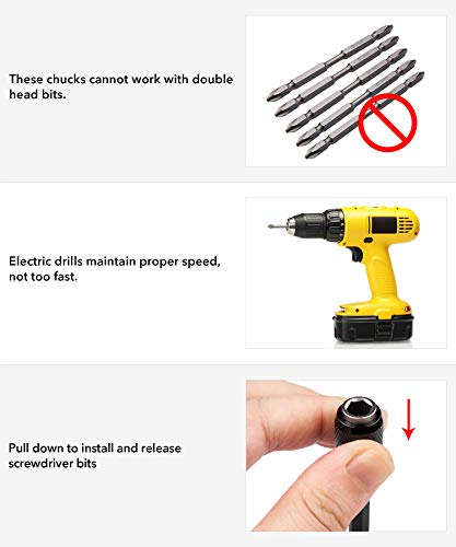 Qwork 3 Pcs 1/4 Inch Hex Shank Quick Release Bar Socket Screwdriver Bit Holder, Magnetic Extension Chuck Adapter Set For Screws, Nuts, Drill,Driver,Bit Set And Handheld Driver #TOP5