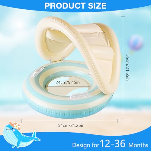 Image of Proberos Inflatable Baby Pool Float with Sun Canopy for Age 1-3, UPF 50+ Sun Protection Safe Toddler Swim Ring with Handles, Soft PVC Swim Tube, Infant Swimming Float Seat, 24-54cm