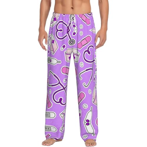 Pantalon de pyjama chaud contre le froid en flanelle violette à poches motif infirmière