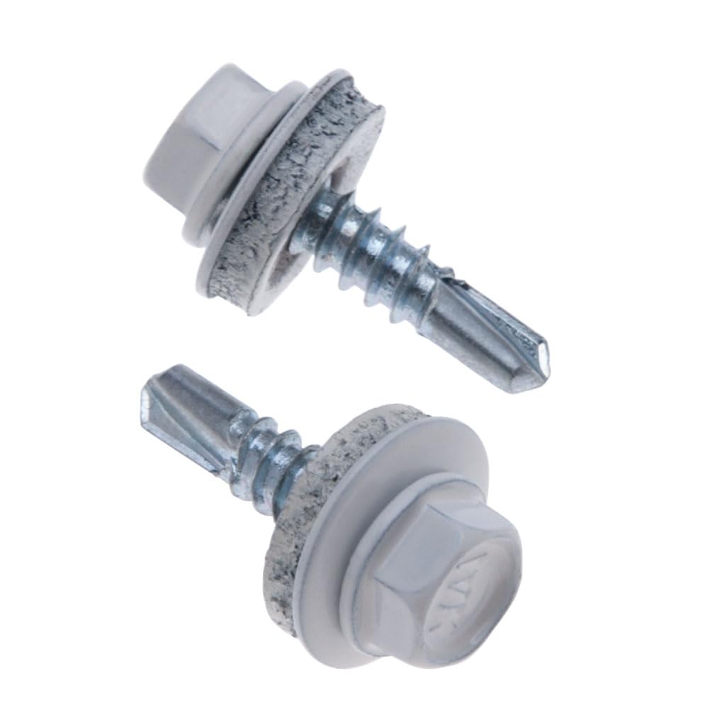 Roofing Screws 4.8x19mm (RAL 9010 Pure White) Self-drilling Metal to Metal Screws With Hexagon Head and Sealing washer, Lap Fixings for Tin Roofing, Stitching Corrugated Panels, Siding (250 pcs)
