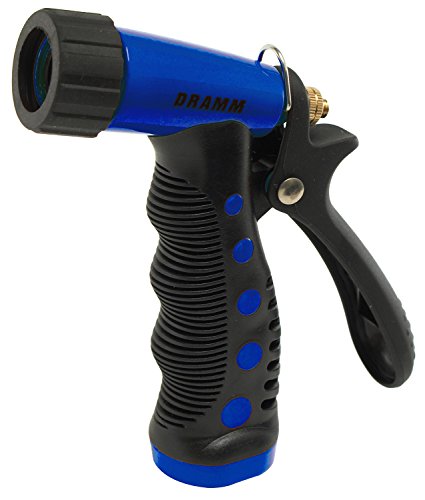 Dramm ColorStorm Premium Pistol Spray Nozzle for Garden Hose with Trigger Style Handle, for your Car, Boat, Deck, Sidewalk, Flowers and Young Trees, Blue, Variable Spray Patterns