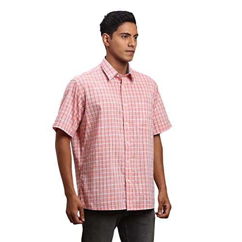 Image of Colorplus Men's Pure Cotton Checks Pattern Classic Fit Spread Collar Half Sleeve Casual Shirt