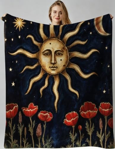 Couverture polaire soleil fleurs lune décorative de qualité - 2