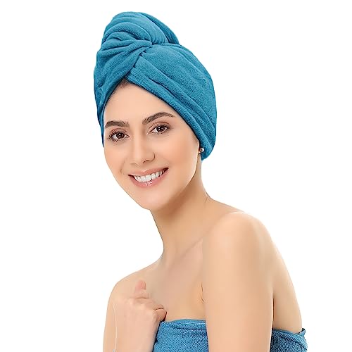 Image of Sassoon Venir Microfiber Hair Wrap Towel for Women (Peacock Color, Free Size) with Smooth Texture Super Absorbent Quick Dry Hair Turban for Drying Hair