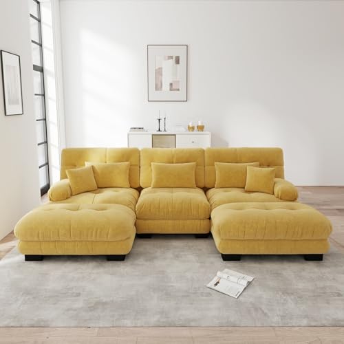 KOMHTOM Canapé Modulable Design Vintage en Tissu Chenille avec Accoudoirs Ergonomiques et Assise Profonde – Configuration en L, U ou Droit pour Salon et...