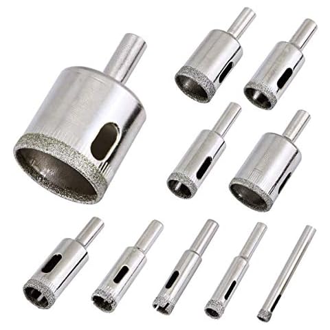 LepoHome 10 PCS Hollow Core Drill Bit Set for Ceramic, Glass, Porcelain Tile Diamond Hole Saw Tile Set Glass Drill Bit, 1/4 to 1-1/5 Inch Cover