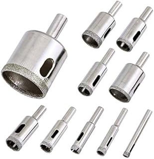 Diamond Drill Bits, LepoHome 10 PCS Hollow Core Drill Bit Set for Ceramic, Glass, Porcelain Tile Diamond Hole Saw Tile Set Glass Drill Bit, 1/4 to 1-1/5 Inch