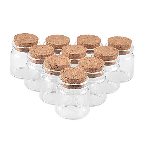 50pcs Bouteille En Verre Transparent Avec Bouchon En liège, Mini Bocaux en Verre Capacité 20ml, Diamètre Extérieur 37 mm (50, 20ml)