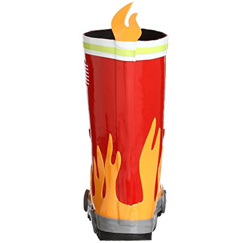 Red Fireman Natural Rubber Rain Boots w/Fun Flame Pull On Heel Tab3