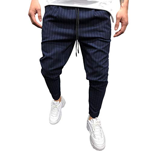 Rawdah_Pantalones Hombre Moda Hombre Casual Solid Suelta Raya Bolsillo Sweatpant Pantalones Jogger Pant Pantalones De Hombre