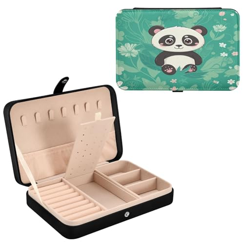 Haskirky Cartoon Panda Jewelry Box Portable PU Leather Travel Jewelry Organize for Women Jewelry Storage Display Holder for Ring, Necklace, Earring