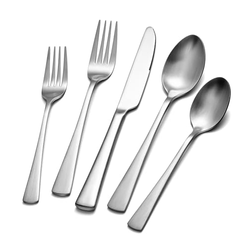 KINGSTONE 30-Piece Silverware Set, 18/10 Stainless Steel Flatware Set for 6, Matte Satin Finish Forged Cutlery Set Dishwasher Safe Matte Silver 30-piece