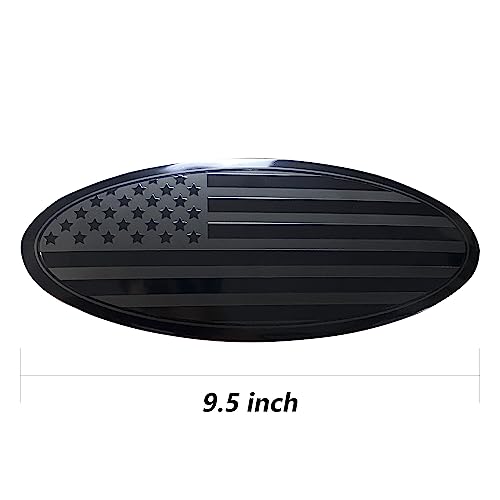 Image of 9.5 Inch Front Grille American Flag Overlay Emblem Compatible with Ford, Black Rear Tailgate Flag Emblem Badge Compatible with F150 2015-2021