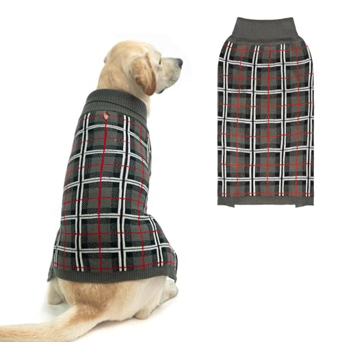 PUPTECK Dog Sweater for Large Medium Small Dogs, Classic Plaid, Grey, XS