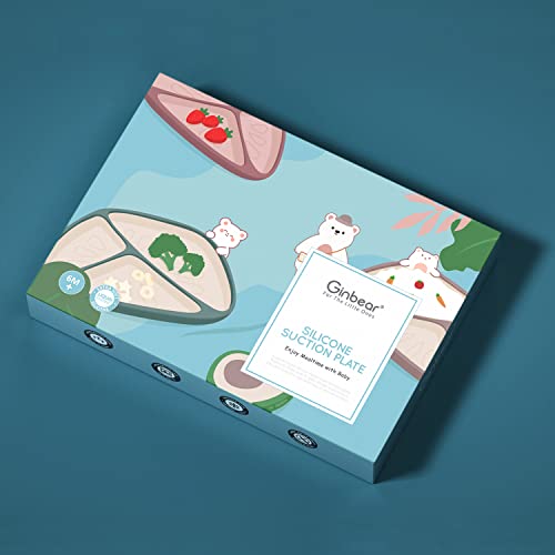 Ginbear Suction Plates For Baby Boy, Liquid Silicone Plates For Toddlers Self-Feeding, Stay Put Baby Dishes For Easy Feeding (Dark Sage/Ivory) #TOP2