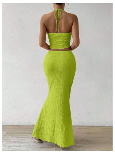 Image of SOLY HUX Women's Two Piece Outfits Twist Front Halter Cami Tops and Skirt Summer Set