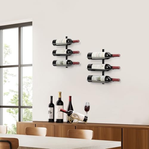 Image of B4Life Wine Rack Wall Mounted 6 Bottles, Metal Hanging Wink Racks for Wall | Collectors, Liquor, Champagne, Under-Stair Walls, Wine Cellars, Decorative Display With Empty Bottles, Home Bar, Cellar