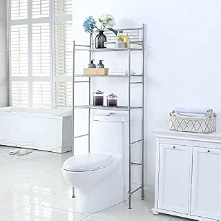 HOME BI Bathroom Space Saver,2-Tier Over the Toilet Storage Rack, Freestanding Metal Storage Shelves, Bathroom Shelf, Metal Shelf Organizer in Silver,24.02" W x 8.07 D x 61.42" H (Silver, 3-Tier)
