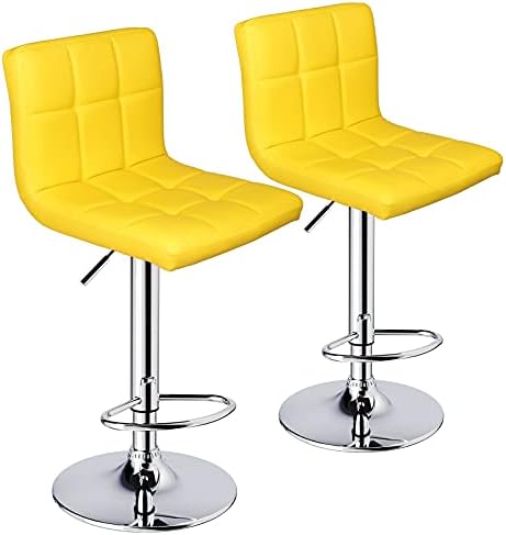 Leopard Bar Stools, Modern PU Leather Adjustable Swivel Bar Stool with Back, Set of 2 (Yellow)