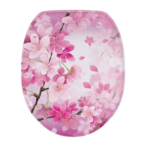 TODIYADDU Pink Cherry Blossoms Toilet Lid Covers for Bathroom Trendy Toilet Seat Lid Cover Washable Toilet Protector Cover Fits Most Toilet Lids Decor Accessories Universal Fit Bathroom Decor