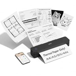 HPRT MT610 Portable Printer, Wireless for Travel, Inkless Thermal, Black