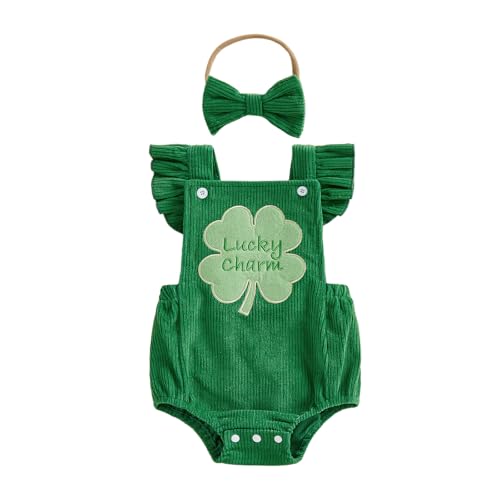Rtnnsbbfcm My First St Patricks Day Baby Girl Outfit Newborn Onesie Lucky Charm Bubble Romper Spring Overalls Infant Clothes (Lucky Charm, 3-6 Months)