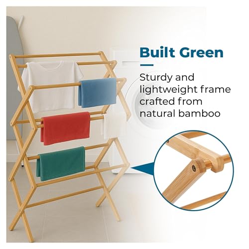 Étendoir pliable en bambou : séchoir à linge compact de 7,6m intérieur - 7