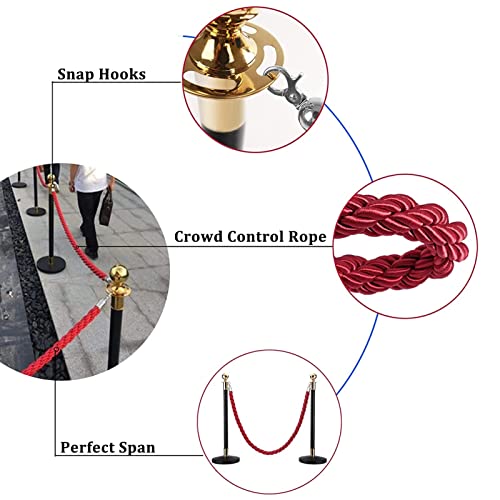 Paletti di delimitazione con corda, barriere per il controllo della folla con ganci, paletti di sicurezza per code, corda rossa, paletti divisori per code, 250 cm/8,2 piedi