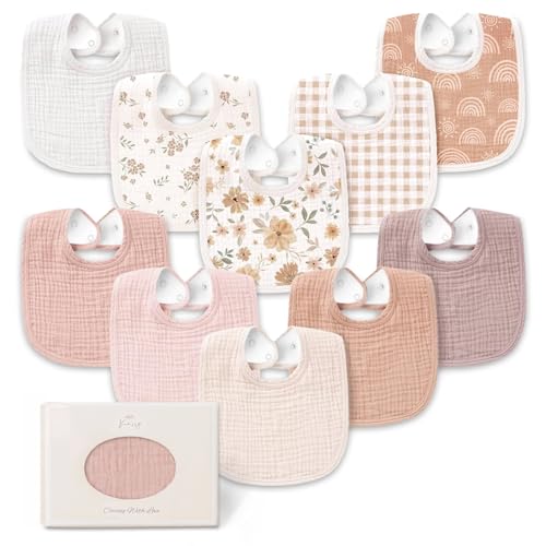 Image of Konssy 10-Pack Muslin Baby Bibs, Soft Cotton Bandana Bibs for Drooling & Teething, Unisex Solid Colors for Boys & Girls, Newborn & Infant