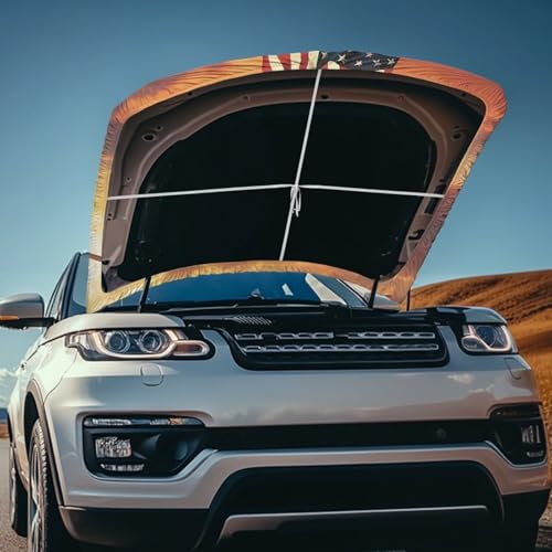 Image of Car Hood Cover Elastic Polyester Hood Wrap Patriotic Car Decor Exterior Accessories Eagle and American Flag Washable Universal Hood Covers for SUV Sedan