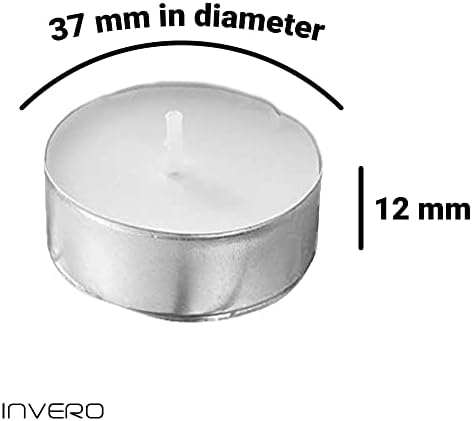 Invero White Unscented Wax Tealight Candles with 4 Hour Burn Time Ideal for All Households, Offices and More (100 Pack)