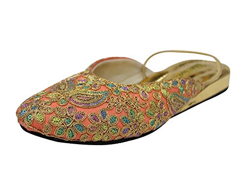 StopnStyleIndian Shoes Punjabi Jutti Bridal Shoes Khussa Shoes Mojari Saree Jooti (5.5) Peach