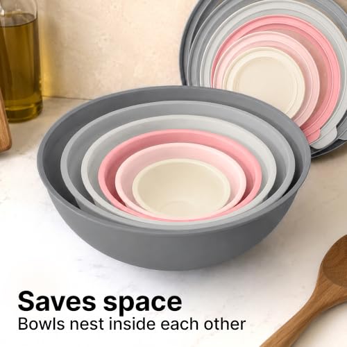 Image of Zulay Kitchen 12 Piece Plastic Mixing Bowls with Lids Set - Colorful Mixing Bowl Set for Kitchen - Nesting Bowls with Lids Set - Microwave and Freezer Safe (Pink Ombre)