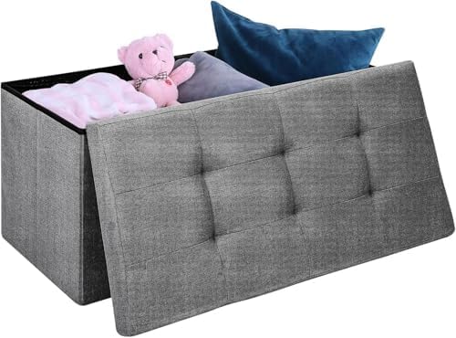 GREENSAPPIRE Folding Velvet Storage Ottoman – Collapsible Footrest Stool with Lid, Multi‑Use Seat for Living Room, Bedroom, Shoe Storage Shoe Storage Organizer, Toy Chest, (Dark grey)