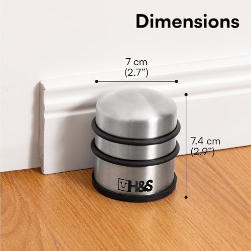 H&S 2.2lb Heavy Door Stop - Non-Scratch Stainless Steel Chrome Door Stoppers for Floor - Portable Door Stopper for Floor Protection Indoors