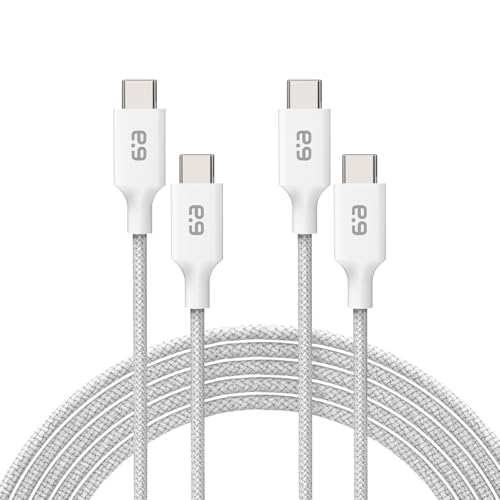 PureGear Braided USB-C to C Cable (6ft 2 Pack) Power Delivery Charger Cord for iPhone Air 17 17Pro 17ProMax 16 15 MacBook Galaxy S25/S24/S23/S22 Ultra Pixel10/9/8 & USB-C Devices(White 2Pack)