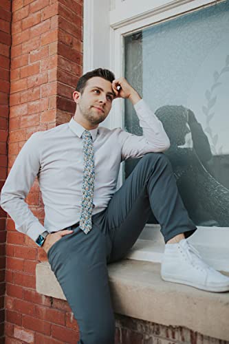 Image of DAZI Men's Skinny Tie Floral Print Cotton Necktie, Great for Weddings, Groom, Groomsmen, Missions, Dances, Gifts.