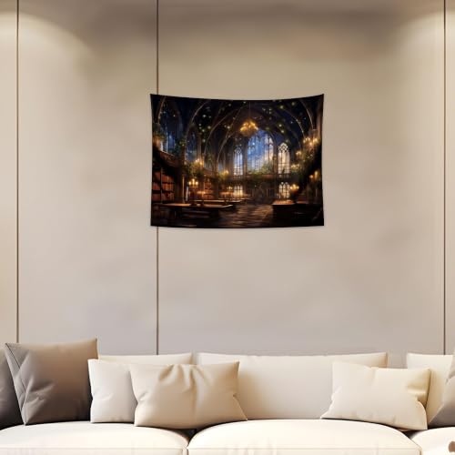 QGHOT Fantasy Library Tapestry Wall Hanging Magic School Bookshelf Backdrop Fairy Tale Library Tapestries for Teens Bedroom Living Room Dorm Decor 37.4" x 28.7"