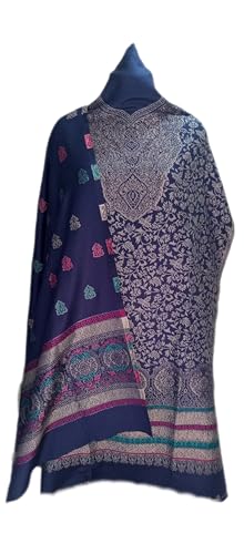 Image of Womens designer woolen suit for women with salwar and kashmiri shawl winter wear kani unstitched fabric set, stylish kurta pant set woollen dress material for women by pure pashmina wooltex