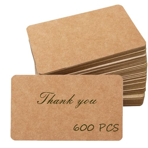 Primbeeks 600pcs Premium Blank Kraft Paper Cards, Double-sided Available Word Card, 3.5" x 2.2" Business Cards Message Card DIY Gift Card Kraft Note Paper Tags Scratch Paper Flash Cards