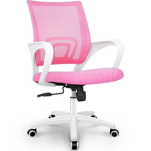 NEO CHAIR Office Desk Computer Chair Ergonomic Mesh Gaming Mid Back Seat with Comfy Lumbar Support Adjustable Height Swivel for Home Task (Pink)