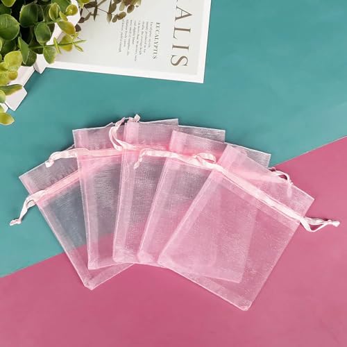 Image of Dealglad 100pcs Drawstring Organza Jewelry Candy Pouch Party Wedding Favor Bags (3x4, Pink)